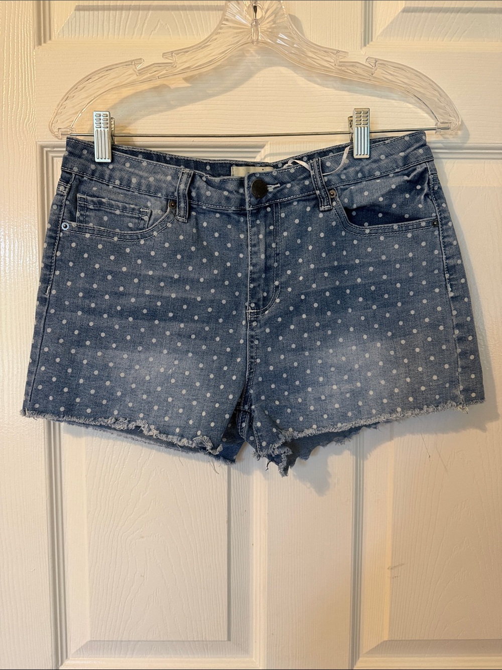 YMI Light Blue Polka Dot Denim Cutoff Shorts